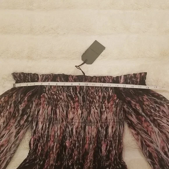 NWT All Saints Lara Smocked Off the Shoulder Top in Rainbow Pink, size 6 - Picture 3 of 10